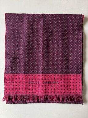 Authentic Dolce & Gabbana 100% Wool Scarf Burgundy Red Dot Fringe Made in Italy
